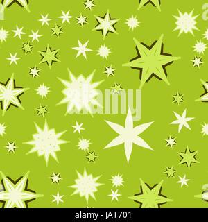 Seamless texture light green stylized flowers and stars. Stock Vector