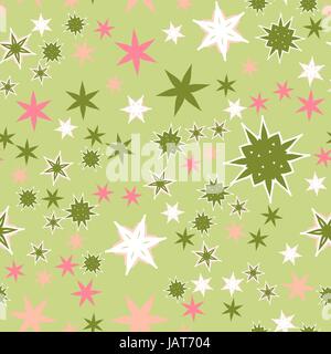 Seamless texture pink stars stylized flowers and stars. Stock Vector