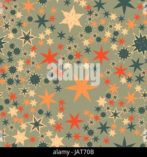 Seamless texture with many stylized flowers and stars. Stock Vector