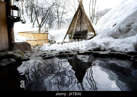 An outdoor hot springs pool ( Rotenburu ) in Aoni Onsen in Aomori ...