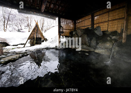 An outdoor hot springs pool ( Rotenburu ) in Aoni Onsen in Aomori ...