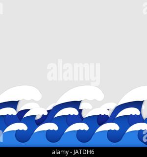 Origami paper art style of sea waves Stock Vector