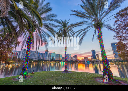 Orlando, Florida, USA downtown skyline at Eola Lake. Stock Photo