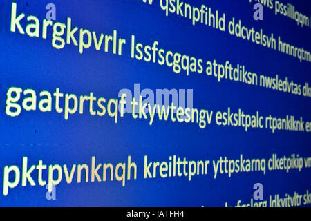 Code of the protein sequence. Decoding of biopolymer, letters correspond to amino acids. Stock Photo