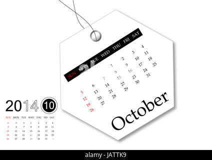 October of 2014 calendar for tag design Stock Photo - Alamy
