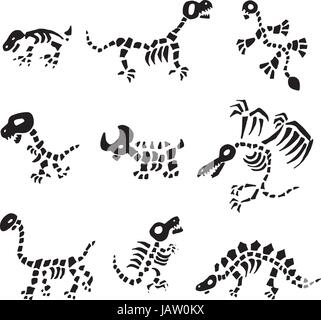 Dinosaur Reptile Cartoon Skeletons Stock Vector