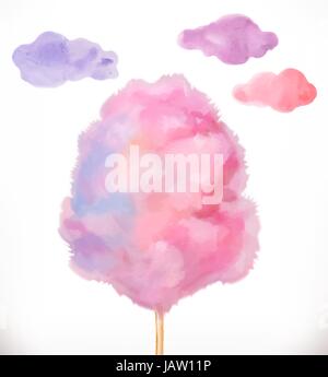 Cotton candy. Sugar clouds. Watercolor vector illustration Stock Vector