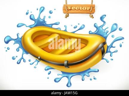 Inflatable boat. White water rafting, 3d vector icon Stock Vector