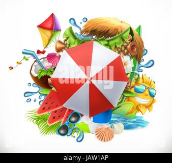Summer holiday set, 3d vector icon Stock Vector
