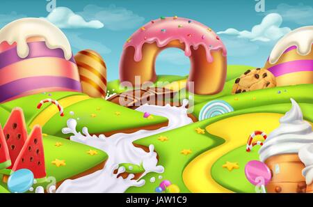 Sweet landscape. 3d vector background Stock Vector