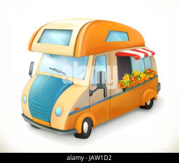 Travel trailer. Camping, 3d vector icon Stock Vector