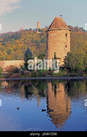 blue hat in weinheim with two castles Stock Photo