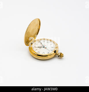 Antique pocket clock isolated on white background. Vintage clock. Stock Photo