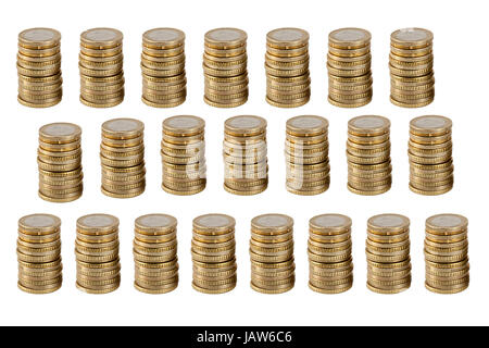 ground of one euro coin stacks in rows