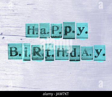 Happy Birthday Words Made from Vintage Wood Letter Press Stock Photo