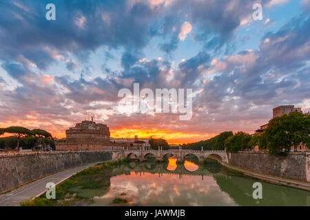 Saint Angel castle and bridge at sunrise, Rome Stock Photo