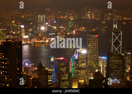 View over Kowloon, Victoria Harbour, and Central, from Victoria Peak, Hong Kong Island, Hong Kong, China Stock Photo