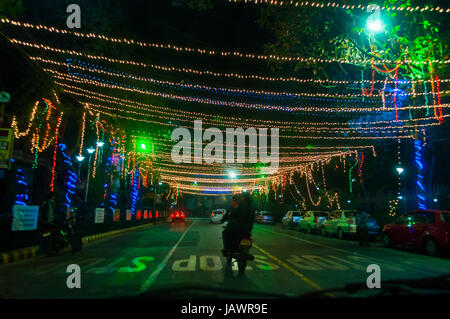 Kolkata, West Bengal / India – December 31st : Year end and new year’s eve celebration at night on  31st December at Park Street, Kolkata. Every year, year end and new year’s eve is celebrated at midnight at Part Street, the biggest celebration at Kolkata (Calcutta). Stock Photo