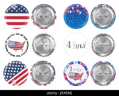 steel round brooch 4th of july and america flag theme Stock Vector