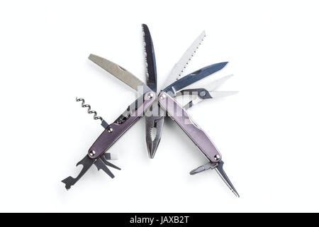 steel folding multitool isolated on white background Stock Photo