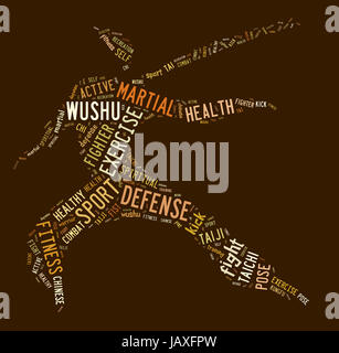 Wushu word cloud with brown wordings on brown background Stock Photo