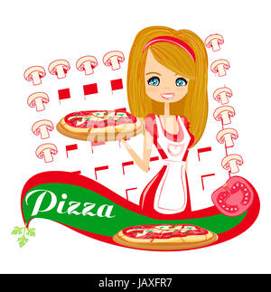 sweet girl serving pizza Stock Photo