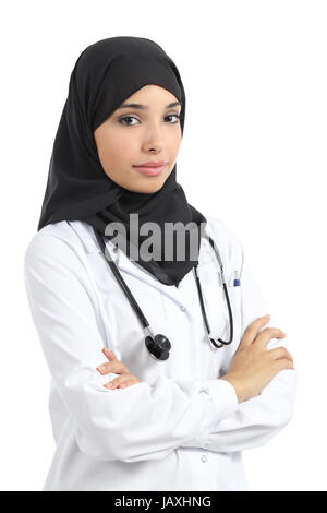 Arab doctor woman posing confident with folded arms isolated on a white background Stock Photo