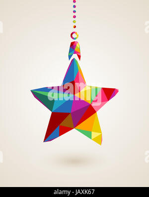 Christmas trendy hanging star bauble made with colorful triangles composition. EPS10 vector file organized in layers for easy editing. Stock Photo