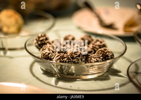 Coconut and chocolate confectionery served at christmas time Stock Photo