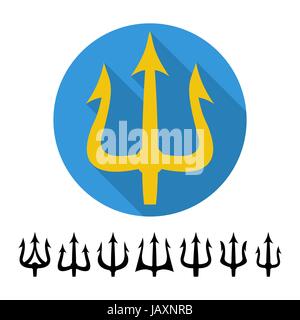 Trident Silhouette Vector. Set Neptune Flat Triden Isolated On White Background. Pitchfork Sharp Fork Object. Poseidon Weapon Stock Vector