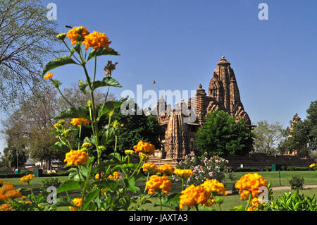 Lakshmana Temple, dedicated to Vishnu, from back side, Western Temples of Khajuraho, Madhya Pradesh, India - UNESCO world heritage site. Stock Photo