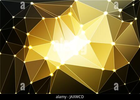 Black gray yellow white abstract low poly geometric background with white triangle mesh and defocused lights. Stock Vector
