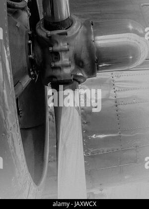 Closeup of propeller and radial engine of antique airplane on display ...