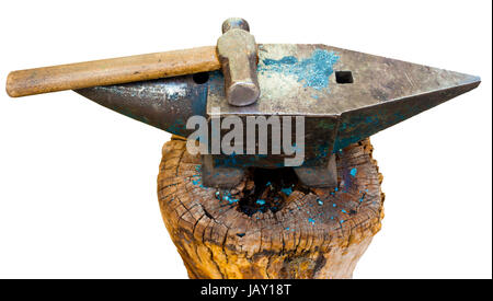 Hammer and anvil used by a blacksmith. Isolated on white, with clipping path. Stock Photo
