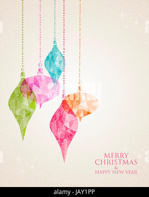 Vintage Christmas colorful hanging bauble postcard composition. EPS10 vector file with transparency layers. Stock Photo