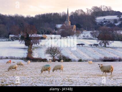 Cotswold sunset in winter, Saintbury, Gloucestershire, England. Stock Photo