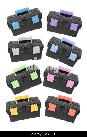 Black Plastic Tool Boxes On White Background Stock Photo