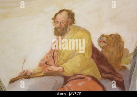 Fresco of St Luke the Evangelist in Loreto, a pilgrimage destination in Prague, Czech Republic Stock Photo