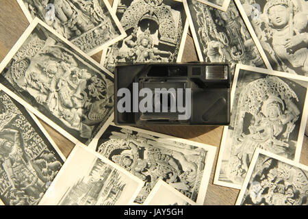 Film camera with black and white photos Stock Photo