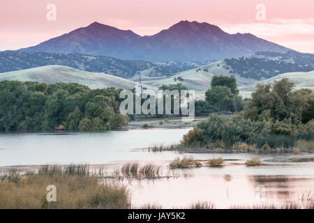 Mount Diablo Sunset from Marsh Creek Reservoir. Stock Photo