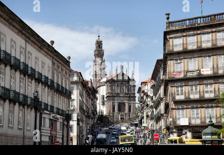 Rua dos Clerigos with Clerigos Church and Bell Tower in Porto - Portugal Stock Photo