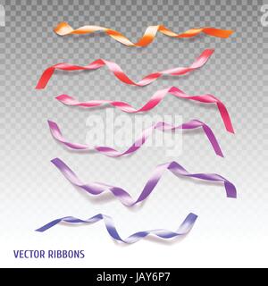 Beautiful Silk vector colorful ribbons made with gradient mesh on transparent background. Stock Vector