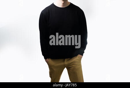 Download Blank sweatshirt mock up, front, back and side view, isolated. Asian male model wear plain gray ...