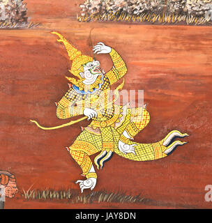 Masterpiece Ramayana painting in temple of emerald Buddha in Grand Palace in Thailand Stock Photo