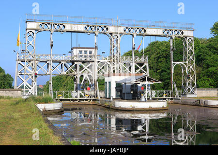 Boat Lift No. 2 (opened in 1917) at the Canal du Centre at Houdeng-Aimeries in Belgium Stock Photo