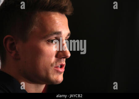 British and Irish Lions' Jonathan Davies during the press conference at the Rydges Hotel, Christchurch. Stock Photo