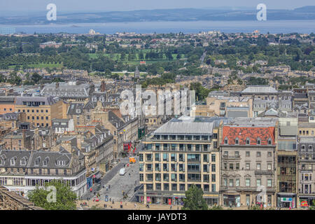 EDINBURGH, UK- JULY 27:Panoramic view on Princes Street and view on old town Edinburgh on a summer's day in Scotland. Stock Photo