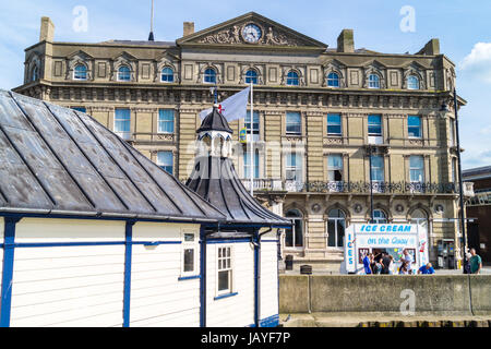 Former great Eastern Hotel, 1864, now offices and flats, seen from Hapenny Pier, Harwich Essex England Stock Photo