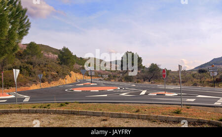 Spanish road junction La Val d'Uixo to Eslida, Valencia, Spain Stock Photo