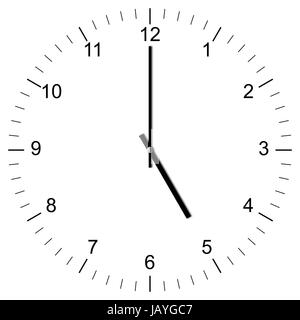 Illustration einer Uhr um 05:00 Uhr freigestellt auf weißem Hintergrund Stock Photo